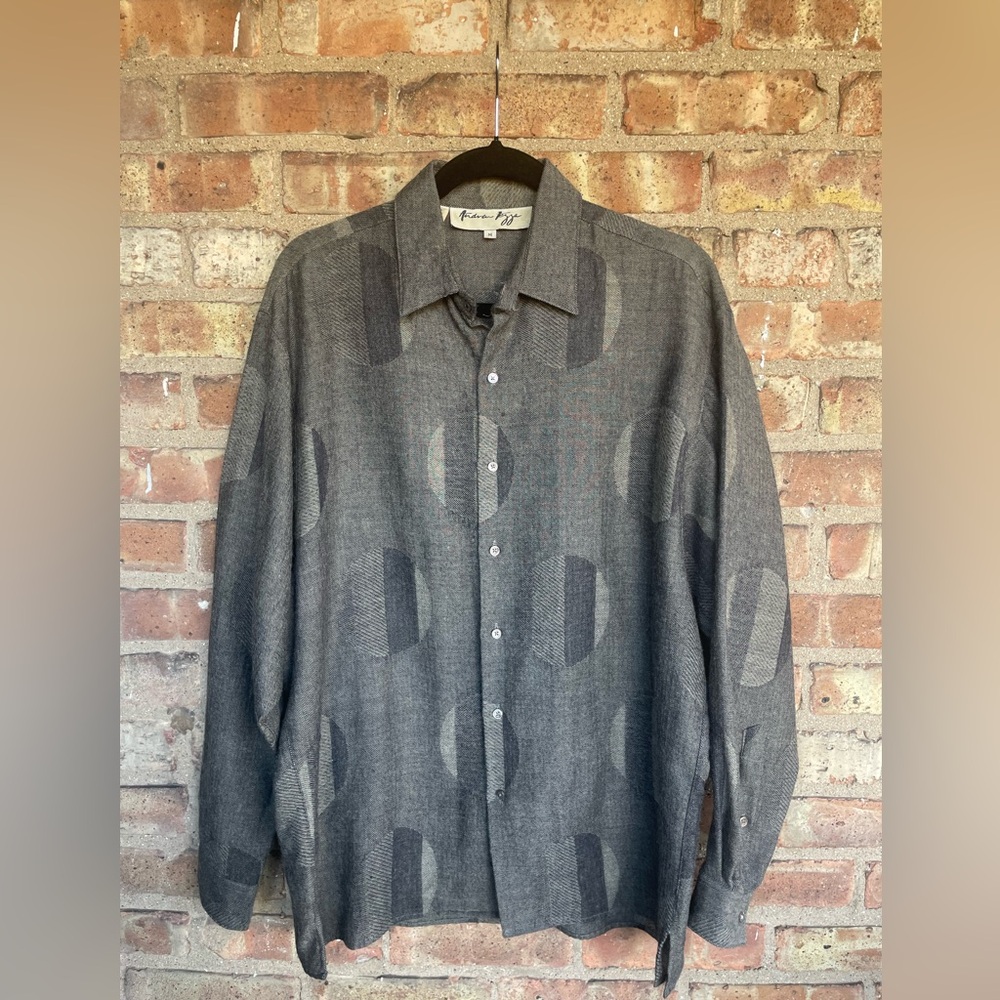 Vintage Andrew Fezza Wool Geo-Print Button Up Tunic Blouse🖤